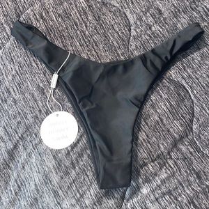 High Waisted Black Thong Swim Bottoms